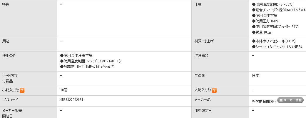 日本CHIYODA千代田通商（株）气管TE-12-100CY进口接头