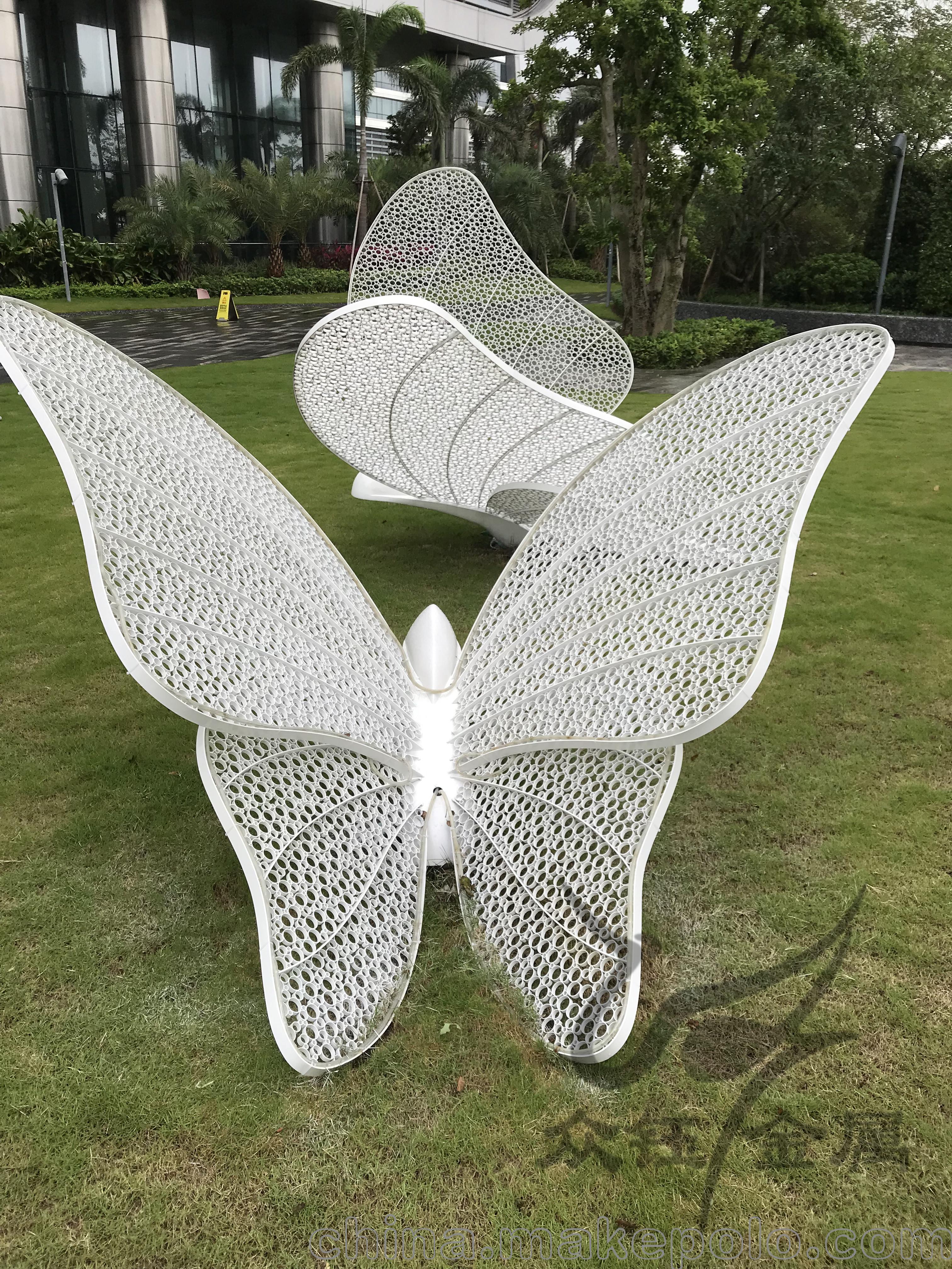 不锈钢喷漆白色蝴蝶景观雕塑 不锈钢雕塑先锋 厂家设计制作