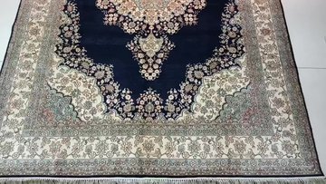 5x8ft宝蓝色手工编织真丝地毯客厅卧室地毯