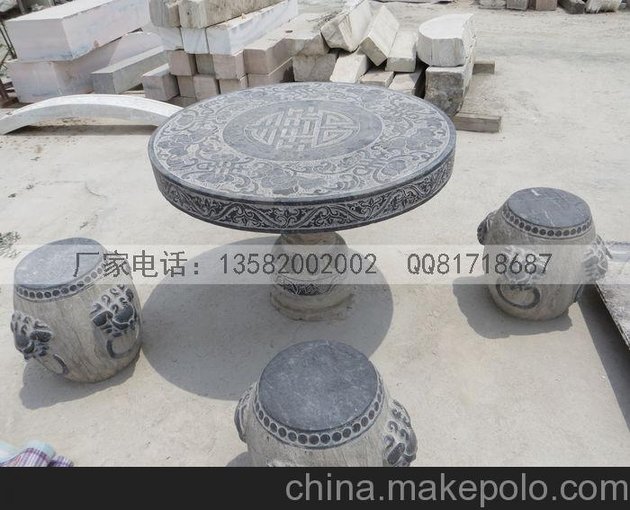 石雕園林石椅 廣場(chǎng)石凳  公園庭院大理石雕花石桌 鼓樣式石凳圖片