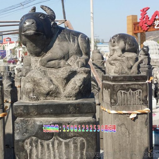供應(yīng)石雕仿古拴馬樁  青石石雕動物牛拴馬樁 民俗仿古擺件雕塑圖片