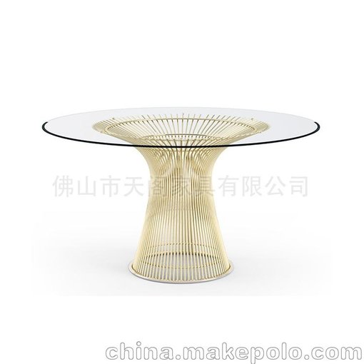 platner glass table普拉特納桌子 鋼化玻璃不銹鋼圓桌鐵線餐桌圖片
