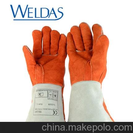 威特仕10-0328 勞保電焊手套批發(fā) 加長(zhǎng)牛皮 焊工手套 焊接圖片