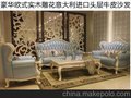 健馨豪2186豪华欧式实木雕花意大利进口头层牛皮真皮沙发