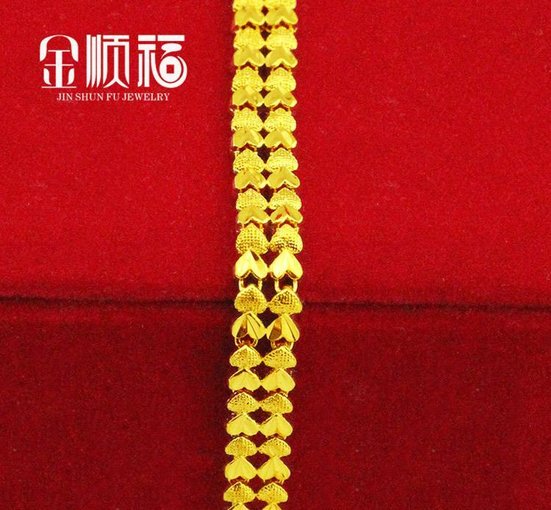 批發(fā)鍍金飾品 廠家直銷 黃銅飾品首飾批發(fā)純銅雙排心手鏈圖片