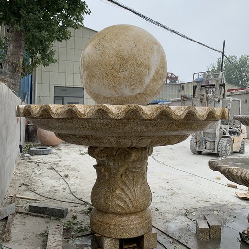 黃金麻石雕噴泉 水系花缽 流水石雕噴泉雕塑圖片