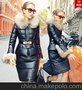 PRASE女裝 歐洲站2014冬裝羽絨衣奢華毛領(lǐng)PU皮羽絨服女短款