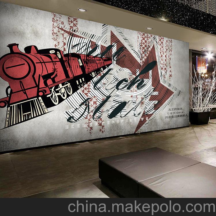 歐式復(fù)古街頭涂鴉大型壁 咖啡店餐廳墻紙 時(shí)尚男裝服飾店壁紙壁畫