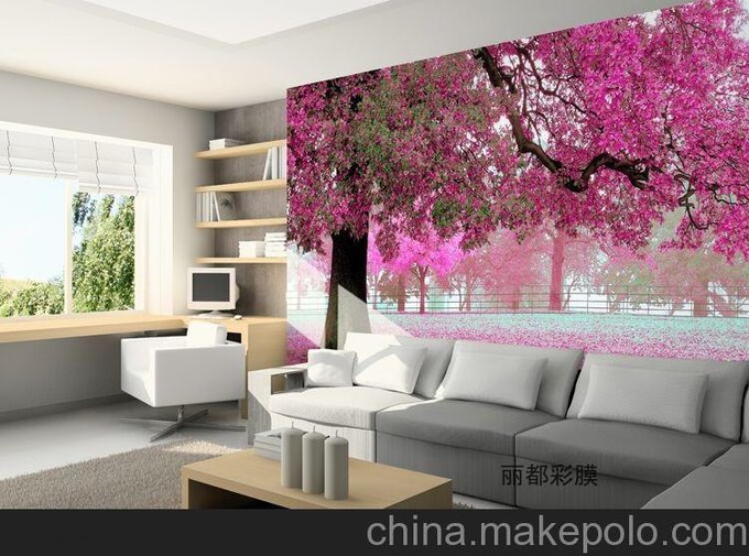 大型壁畫 背景墻壁紙 田園大樹碎花3D效果墻紙定制 工廠現(xiàn)貨 圖片