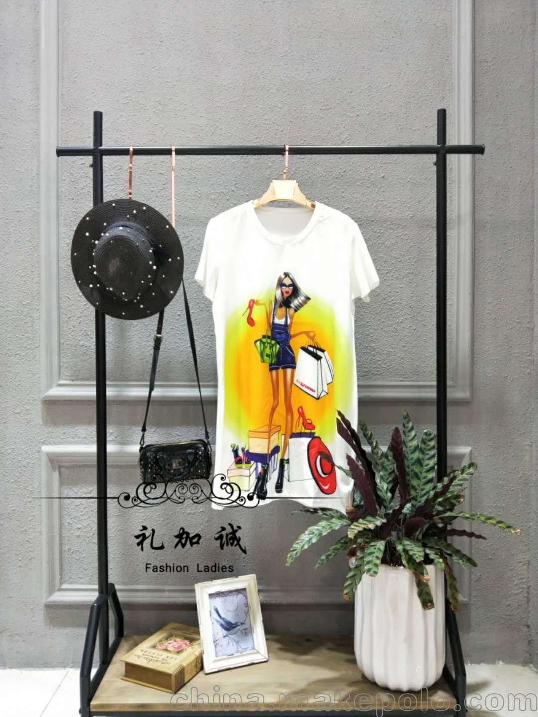 廣州錦東品牌女裝折扣莎莎純棉長款T恤剪標清倉