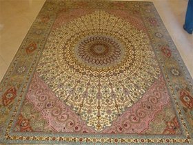 红色波斯富贵8x10ft手工编织真丝波斯地毯可供家庭会议室酒店