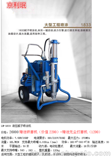 京利珉1833型高壓無氣噴涂機 純銅電機 雙槍噴涂圖片