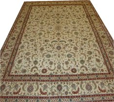 波斯富贵米色8x10ft手工编织真丝波斯地毯可供客厅卧室使用