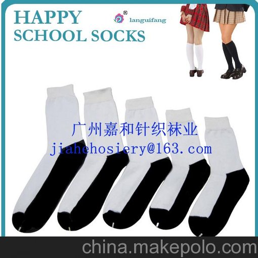 供應(yīng)陰陽(yáng)底學(xué)生襪 黑白學(xué)生襪 純棉學(xué)生運(yùn)動(dòng)襪子圖片