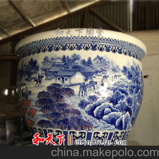 景德鎮(zhèn)陶瓷大缸定做 陶瓷風水大缸廠家 陶瓷聚寶盆定制圖片
