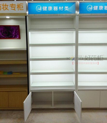 柯杰實木組合展柜 商品陳列柜 單面燈箱貨架 連鎖藥店器械背柜圖片