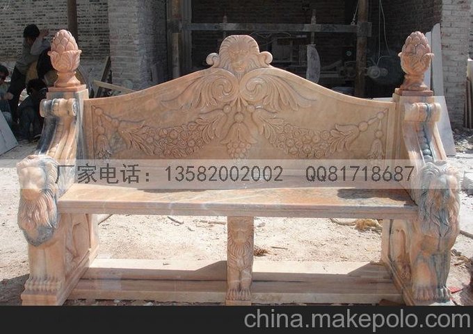 曲陽(yáng)石雕石桌石椅 園林廣場(chǎng)靠背歐式精美獅子雕花石椅雕刻圖片