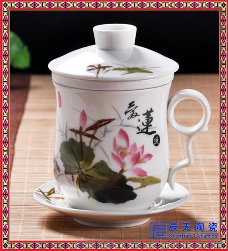 陶瓷茶杯廠家批發(fā) 家用喝水杯子帶蓋酒店賓館辦公會(huì)議杯茶杯圖片