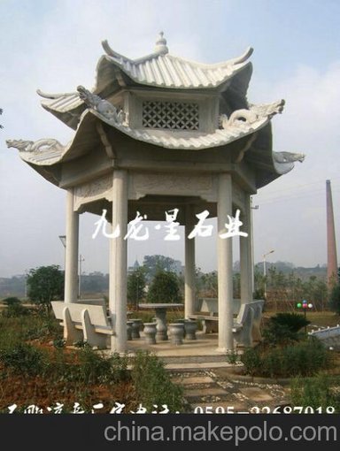 大理石晚霞紅漢白玉花崗巖石雕雕刻單層中式石涼亭 長廊 亭子圖片